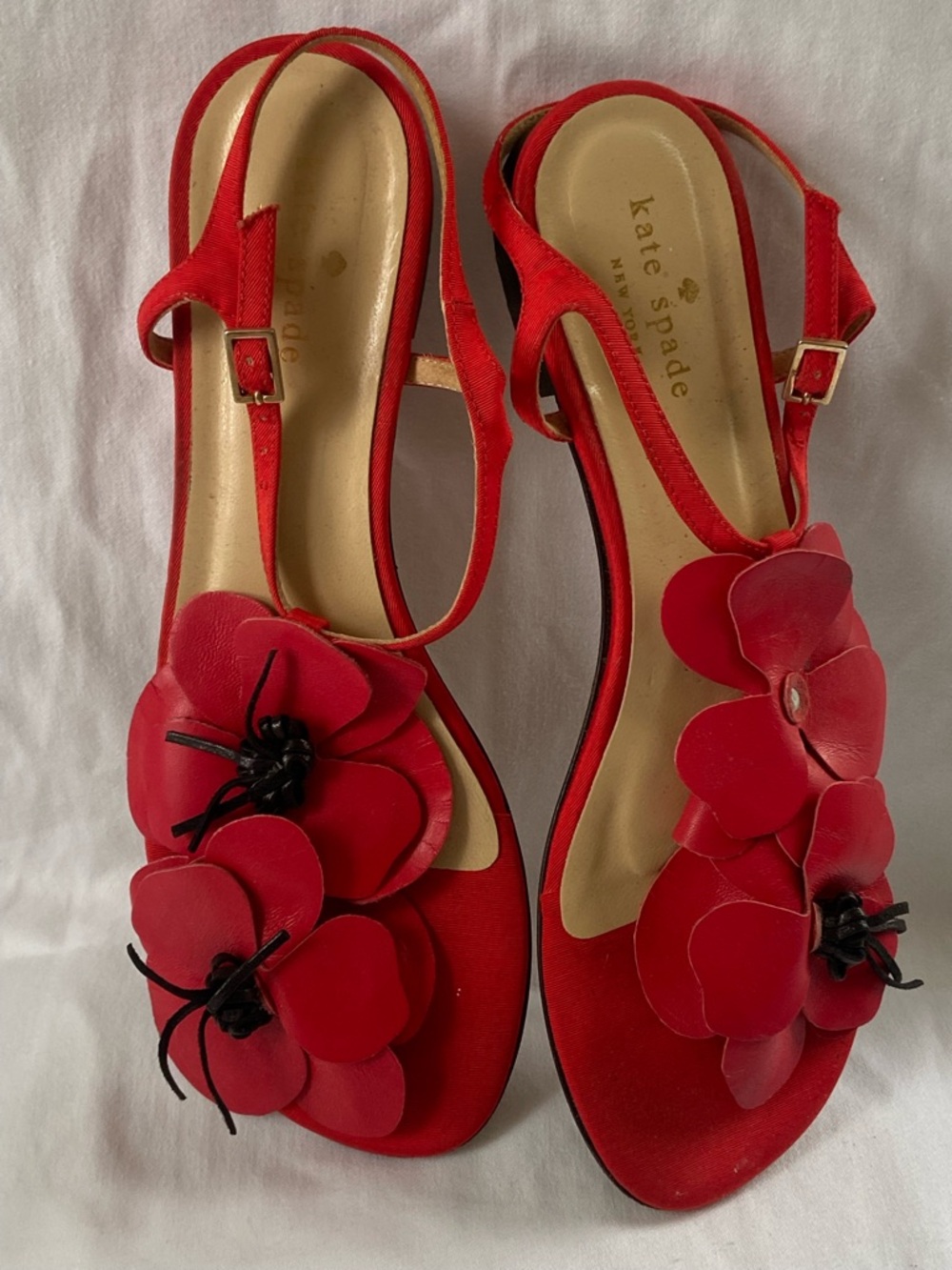 kate spade Red Floral Applique Slingback Sandals
